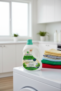 Bottle of AngelicKleen Unscented plant-based laundry detergent.